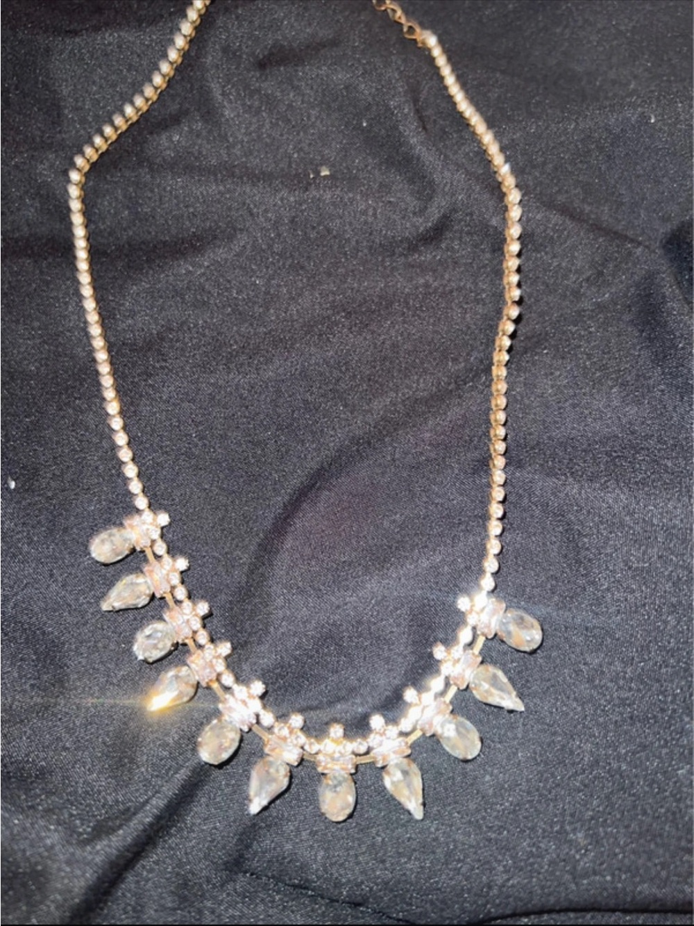 Crystal Teardrop Statement Necklace - Clear